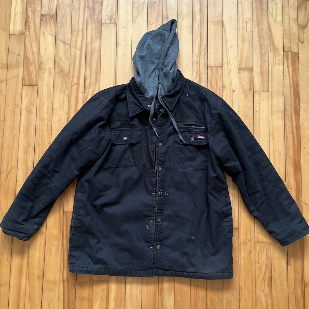 Dickies Mens XL EG Black Quilted Lined Hooded Work Jacket Barn Coat